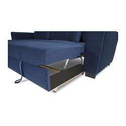 Canapé d'angle convertible HAMILTON 4 places - Tissu velours bleu - L 245 x P 140 x H 86 - Coffre de rangement pas cher