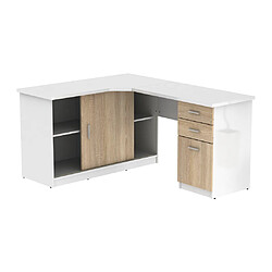 Vente-Unique Bureau d'angle NORWY - 2 portes & 2 tiroirs - Blanc et chêne