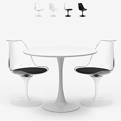 Ahd Amazing Home Design Table ronde 60cm + 2 chaises Goblet transparentes blanc noir Nuit