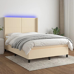 vidaXL Sommier à lattes de lit matelas et LED Crème 140x200 cm Tissu 