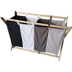 Acheter Helloshop26 Panier à linge pliable 4 compartiments lavables et amovibles 172 litres bois et polyester corbeille sac bac à linge sale panier à lessive pour salle de bain 01_00001103