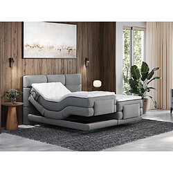 Vente-Unique Ensemble complet boxspring tête de lit capitonnée + sommiers relaxation électrique + matelas + surmatelas - 2 x 90 x 200 cm - Tissu - Gris clair - LODI de PALACIO