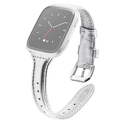 Wewoo Bracelet pour montre connectée Fitbit Versa 2 Smartwatch en cuir véritableversion rétractable Argent