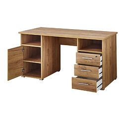 Germania Bureau en bois avec 3 tiroirs et 1 porte et 2 niches L145 cm COBBY