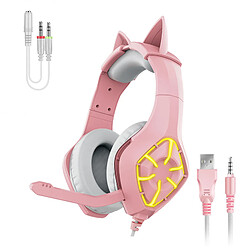 Casque de jeu Casque de jeu filaire stéréo sur l'oreille avec oreille de chat rose avec micro serre-tête surround pour ordinateur Gamer Smartphones Compétition