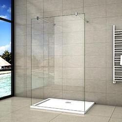 Aica Sanitaire Paroi de douche Hauteur 200cm en verre securit anticalcaire 8mm AICA paroi de douche 107,7x200cm l’ouverture des deux côtés douche à l'italienne avec 2 barres de fixation standards 140cm