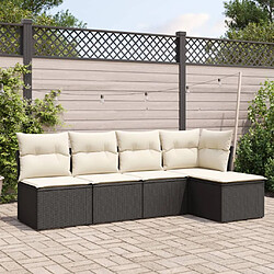 vidaXL Salon de jardin 5 pcs avec coussins noir résine tressée