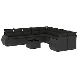 vidaXL Salon de jardin 11 pcs avec coussins noir résine tressée