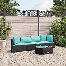 vidaXL Salon de jardin 5 pcs avec coussins noir résine tressée 