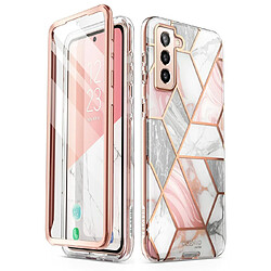 i-Blason Coque pour Samsung Galaxy S22 5G (2022), avec Protecteur d'Ecran Intégré [Série Cosmo] Design Motif Housse Paillette Protection Fine Intégrale 360 Antichoc (Marbre Rose)