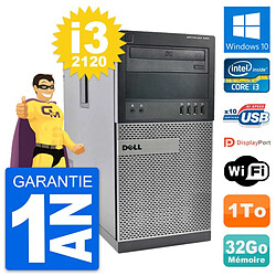 PC Tour Dell OptiPlex 990 Intel i3-2120 RAM 32Go Disque Dur 1To Windows 10 Wifi - Occasion