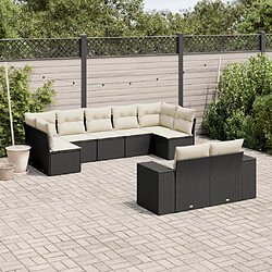 Maison Chic Ensemble Tables et chaises d'extérieur 9 pcs avec coussins,Salon de jardin noir résine tressée -GKD348489