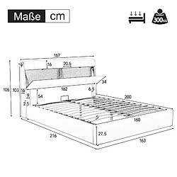 Avis KOMHTOM Lit rembourré blanc crème 160 * 200, support de tête de lit caché, support de boîte de lit, pu, avec cadre à lattes et tête de lit, sans matelas