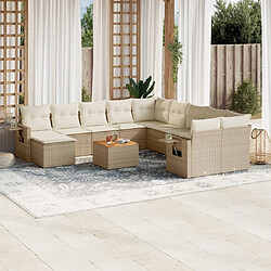 vidaXL Salon de jardin avec coussins 12 pcs beige résine tressée