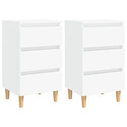 vidaXL Tables de chevet avec pieds en bois 2 pcs Blanc 40x35x69 cm