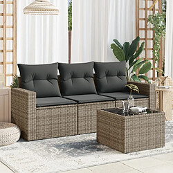 vidaXL Salon de jardin 4 pcs avec coussins gris résine tressée 