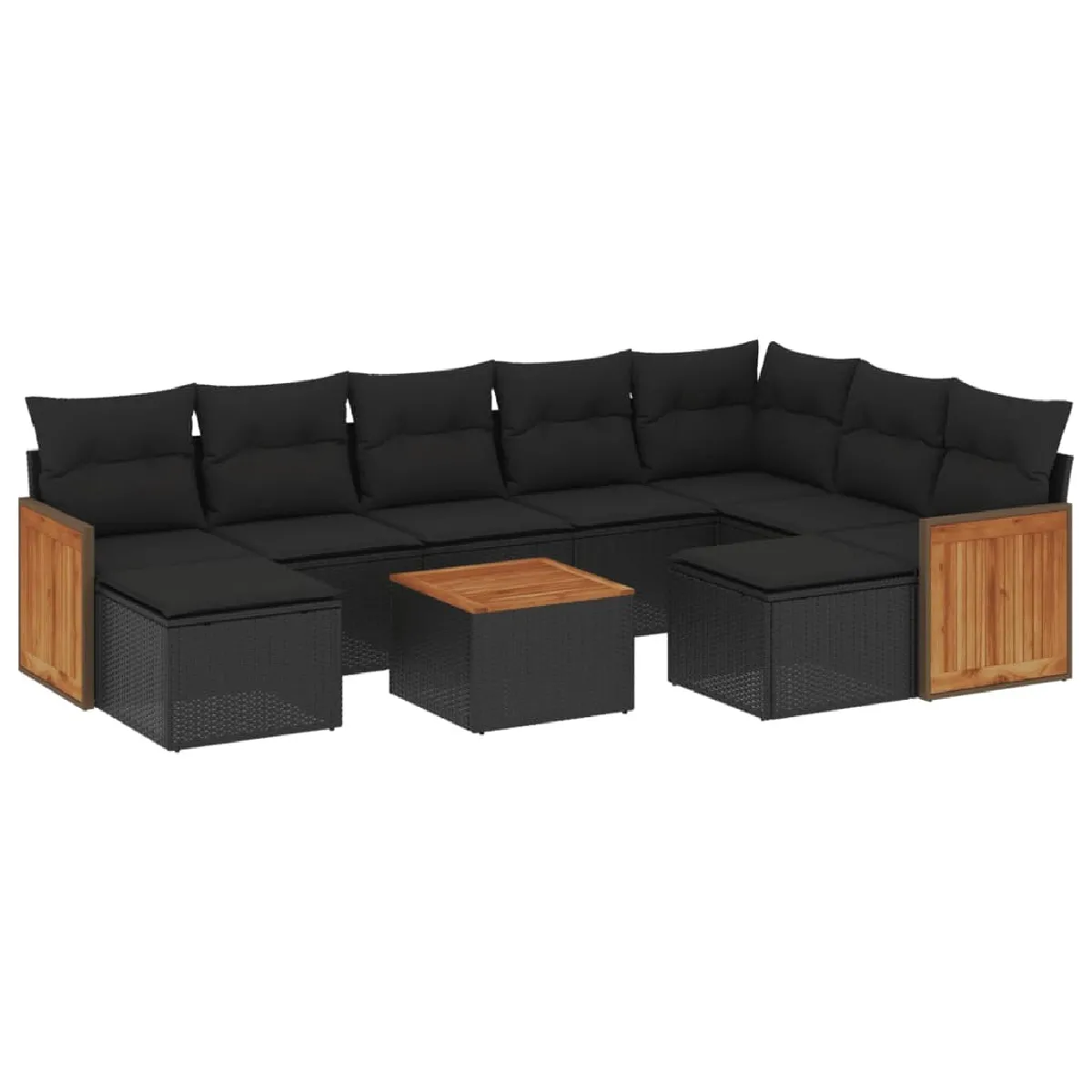 Maison Chic Salon de jardin 10 pcs avec coussins, Ensemble Tables et chaises d'extérieur noir résine tressée -GKD315100