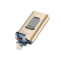 Wewoo Clé USB iPhone iDisk 3 en 1 64G Type-C + Lightning 8 broches + USB 3.0 disque flash métal avec fonction OTG (or) 