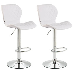 Decoshop26 Lot de 2 tabourets de bar avec coutures décoratives en forme de losanges en PVC blanc et métal chromé 10_0004102