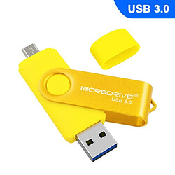 Wewoo Clé USB MicroDrive 64 Go USB 3.0 Téléphone et ordinateur Android Double disque rotatif en métal U Jaune