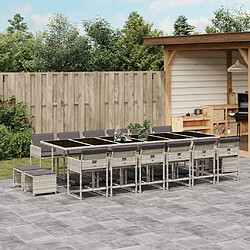 Maison Chic Ensemble à manger d'extérieur 17 pcs avec coussins,Salon de jardin,Mobilier de jardin gris clair rotin -GKD717102