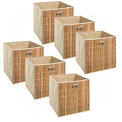 Toilinux Lot de 6 Boîtes de rangement design en bambou et tissu - Beige Toilinux - Lot de 6 Boîtes de rangement design en bambou et tissu - Beige - Industriel