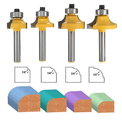 4 pièces 1/4 pouce tige ronde-au-dessus des Bits de routeur coin arrondi bord-formant le jeu de Bits de routeur | 1/2 ''3/8'' 1/4 ''1/8'' rayon