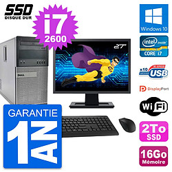 PC Tour Dell 990 Ecran 27" Intel Core i7-2600 RAM 16Go SSD 2To Windows 10 Wifi · Occasion 