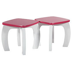 Pegane Ensemble de table et 2 tabourets pour enfant en bois coloris rose, blanc