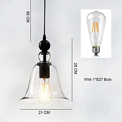 Wewoo Lampe suspendue Luminaire Salon E27 suspension industrielle rétro petite cloche pendentif en verre transparent (blanc chaud)