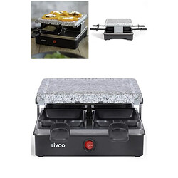 Livoo Appareil à raclette support Pierre 4 personnes revêtement antiadhésif Plateau en Pierre de granite 600W