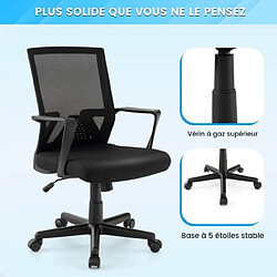 Helloshop26 Chaise de bureau ergonomique chaise de travail avec dossier à bascule pivotante en maille avec accoudoirs pour chambre bureau noir 20_0004839