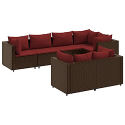 vidaXL Salon de jardin avec coussins 7 pcs marron résine tressée