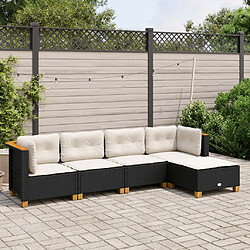 vidaXL Salon de jardin 5 pcs avec coussins noir résine tressée 