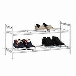 Relaxdays Meuble à chaussures SANDRA avec 2 étages étagère en métal HxlxP: 33,5 x 69,5 x 26 cm pour 6 paires commode avec poignées blanc 