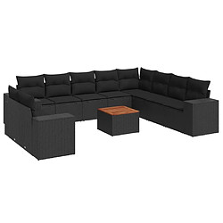 vidaXL Salon de jardin 11 pcs avec coussins noir résine tressée