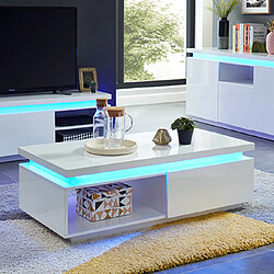 Mes Table basse 120x60x40 cm blanc avec led - COSMO