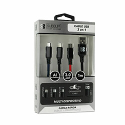 Câble Micro USB Subblim Premium 3in1 Noir 1 m 