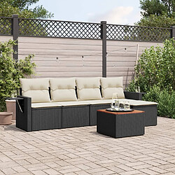 vidaXL Salon de jardin 6 pcs avec coussins noir résine tressée 