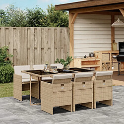 vidaXL Ensemble à manger de jardin et coussins 7 pcs beige poly rotin 