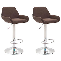 Decoshop26 Lot de 2 tabourets de bar repose-pieds en forme d'arc en métal blanc assise en tissu marron 10_0004038