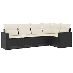 vidaXL Salon de jardin 5 pcs avec coussins noir résine tressée