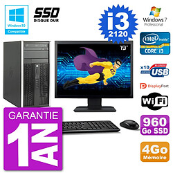 PC HP 6300 MT Ecran 19" Core i3-2120 RAM 4Go SSD 960Go Graveur DVD Wifi W7 · Occasion 