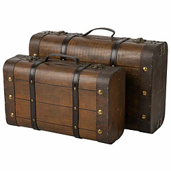 Jeu de valises Alexandra House Living Marron PVC Bois Métal Vintage 30 x 16 x 45 cm 38 x 24 x 13,5 cm Décoratif 2 Pièces pas cher