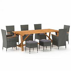 Maison Chic Ensemble de salle à manger de jardin 9 pcs,Table et chaises d'extérieur Gris -GKD800149