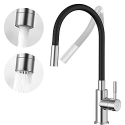 Cecipa MAX Robinet Cuisine Flexible Robinet avec 2 Types de Jets, Mitigeur Cuisine Rabattable, Flexible Mitigeur Evier avec Eau Chaude et Froide - Noir + Brossé 