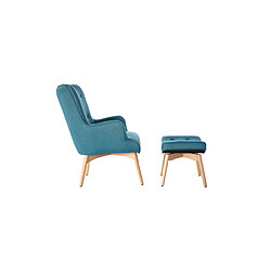 Avis Miliboo Fauteuil design scandinave et son repose pied bleu canard et bois clair BRISTOL