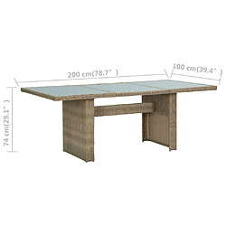 vidaXL Table à manger Marron 200x100x74 cm Verre et résine tressée pas cher