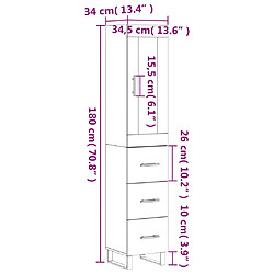 vidaXL Buffet haut Chêne marron 34,5x34x180 cm Bois d'ingénierie pas cher