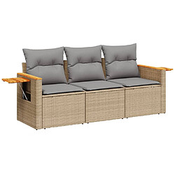 vidaXL Salon de jardin avec coussins 3 pcs beige résine tressée